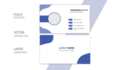 Simple Business card print template with company logo. Vector illustration. Creative Business Card Template blue.