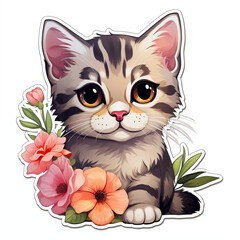 cute cat stickers in flowers cute animal print t-shirts Favorite pet, Ai