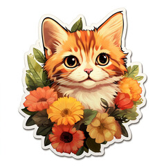 cute cat stickers in flowers cute animal print t-shirts Favorite pet, Ai