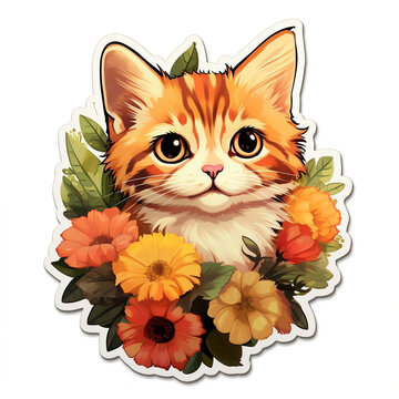 cute cat stickers in flowers cute animal print t-shirts Favorite pet, Ai