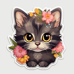 cute cat stickers in flowers cute animal print t-shirts Favorite pet, Ai