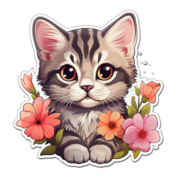 cute cat stickers in flowers cute animal print t-shirts Favorite pet, Ai