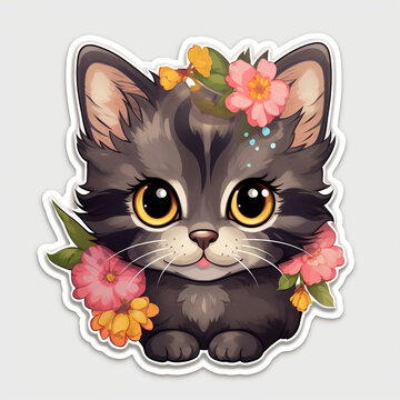 cute cat stickers in flowers cute animal print t-shirts Favorite pet, Ai