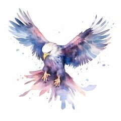 Fototapeta premium Superniedliche Wasserfarben-Illustration eines Adlers, Clipart auf weißem Hintergrund, Generative AI