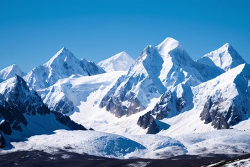 Naklejka premium The blue peaks are covered with snow. Generative AI