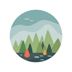natural greenery landscape circular design on white background using vector illustration art
