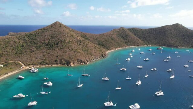 Boats around Tortola island in British Virgin Islands sky view