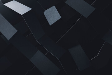 Abstract pattern made black paper, dark background