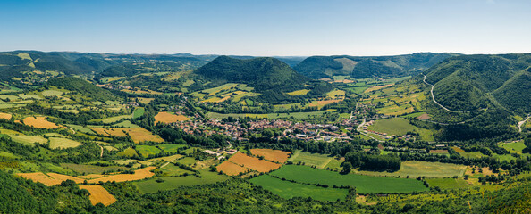 view of a village from the top of the mountain in the countryside of France