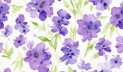 Watercolor seamless - illustration with bunch of purple flowers from Generative AI