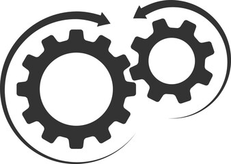 Metal gears and cogs vector. Gear icon flat design. Mechanism wheels logo. Cogwheel concept template.