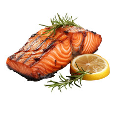 Salmon and Lemon Isolated on Transparent Background Food Illustration