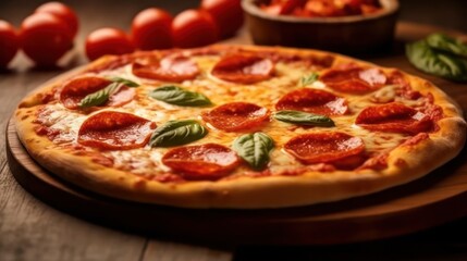 Traditional italian pizza. Delicious taste pepperoni pizza. Generative AI