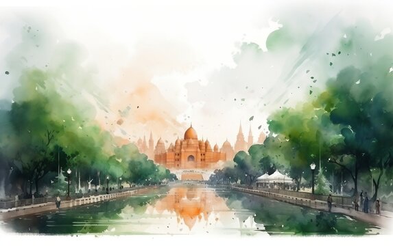 India Watercolor Paint Independence Day Poster Concept. Generative AI