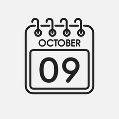 Icon page calendar day - 9 October