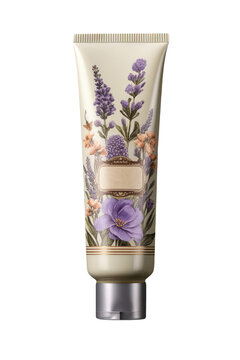 This image showcases a decorative, lavender-themed bottle, possibly containing a fragrant liquid, such as a body lotion or essential oil. 