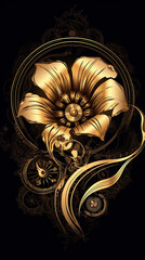 Gold, tulip , old , background, generative, ai, steampunk style, vintage