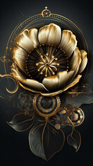 Gold, tulip , old , background, generative, ai, steampunk style, vintage