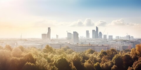 Modern Cityscape with Skyline View, Business Concept, Panoramic Landscape with Buildings, Forest and Park Background Generative AI illustrations
