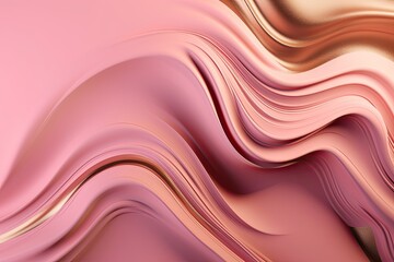 Abstract wavy pattern liquid in pink and golden colors, monochrome background. Generative AI.