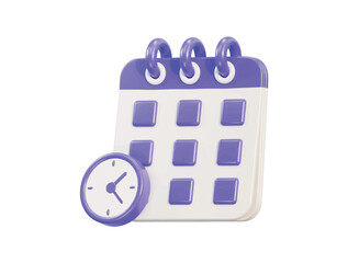 Calendar 3d icon with clock and date time management planning concept 3d vector icon