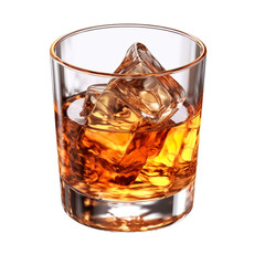 A glass of whiskey on ice isolated on transparent png background cutout, generative Ai