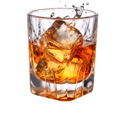 A glass of whiskey on ice isolated on transparent png background cutout, generative Ai