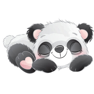 Cute panda poses watercolor illustration