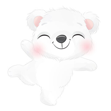 Cute polar bear poses watercolor illustration