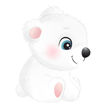 Cute polar bear poses watercolor illustration