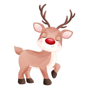 Cute reindeer poses watercolor illustration