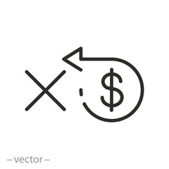 not give out cash icon, no cashback, denial of money, line symbol on white background - editable stroke vector illustration eps10