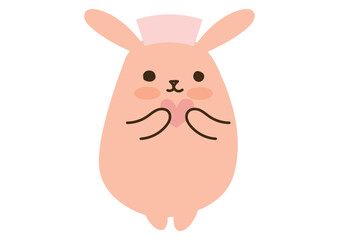 かわいいうさぎ、ハート、ナースキャップ