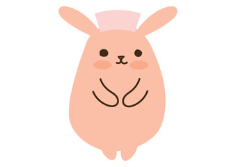 かわいいうさぎ、お辞儀、ナースキャップ
