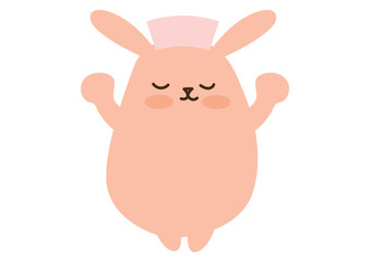 目を閉じたかわいいうさぎ、頑張る、ナースキャップ