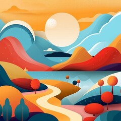 Abstract Summer Landscape Illustrations: Vibrant and Expressive. AI