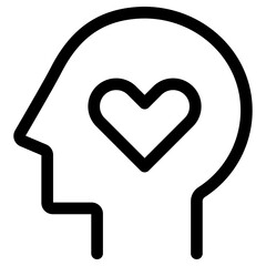Human head with heart outline icon, Mental health related icon.