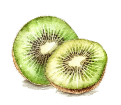 Kiwi fruit painted with watercolor isolated on white transparent background
