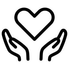 Hands holding heart outline icon, Mental health related icon.