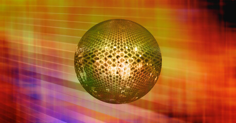 Party disco mirror ball reflecting purple lights