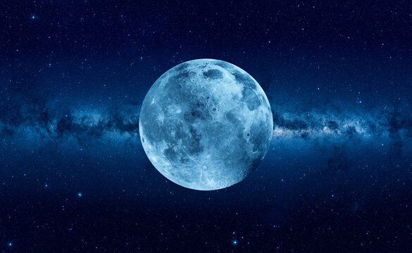 Amazing blue full moon, Milky Way galaxy in the background "Elements of this image furnished by NASA "