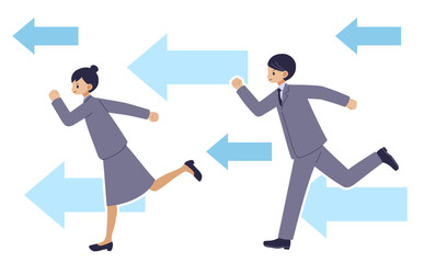 スーツ姿の走る男女