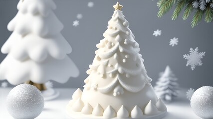 fondant white Christmas tree, Christmas holiday season 