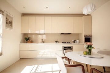 Fototapeta na wymiar Elegant Modern Kitchen with Marble Countertops and State-of-the-Art Appliances