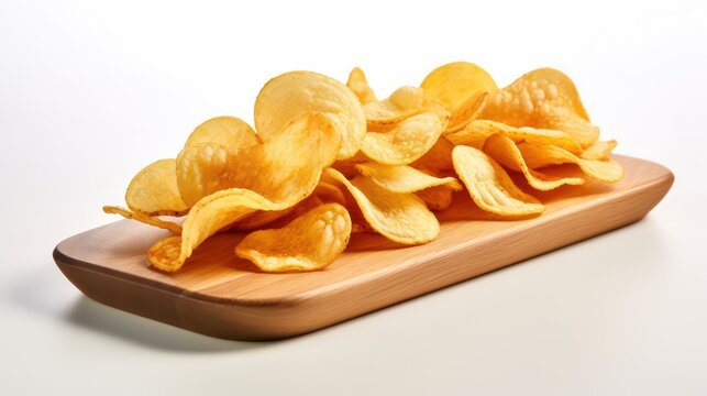 potato chips on a wooden board