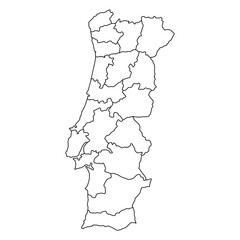 Portugal map on white background. Isolated contour map with division to region high detailed. Vector illustration.	