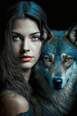 A Captivating Portrait of a Girl and Her Wolf in the Enchanted Woods. Generative AI