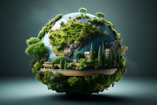 Global Commitment World Environment And Earth Day Symbolized With A Globe. AI