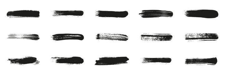 Fototapeta premium Paint Brush Stroke Stencil Set. Splatter in Rectangle Shape. Black Brushstroke Grunge Texture. Abstract Design Element on White Background. Paintbrush Splash. Isolated Vector Illustration