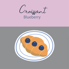 Flat Design Illustration With Croissant Blueberry